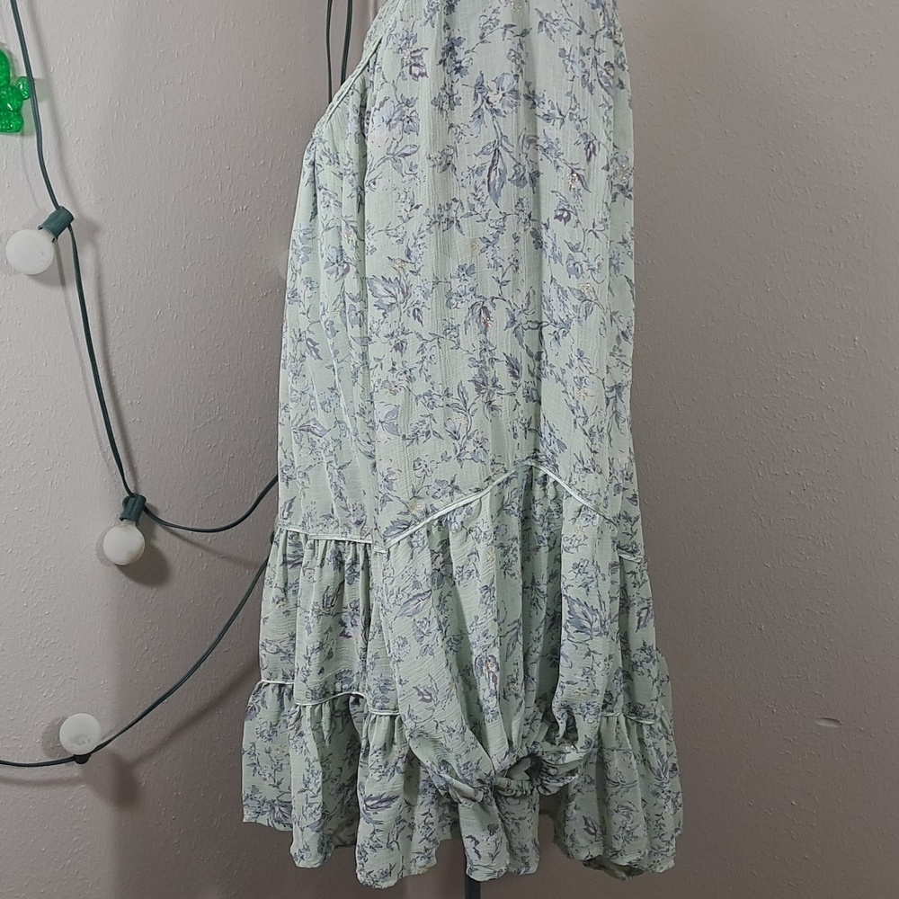 Olivaceous S Green Blue Flower Dress Country Boho Whimsical Western - Picture 9 of 11